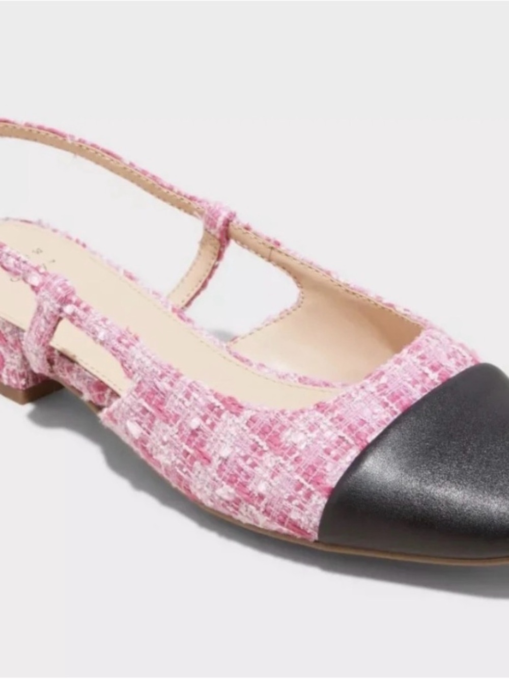 a new day Pink Tweed Slingback Flat with Black Cap Toe